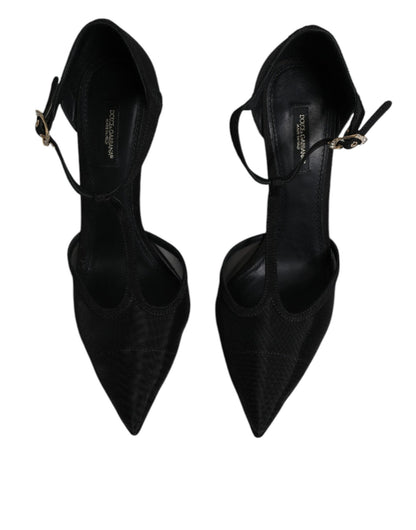 Dolce & Gabbana Black Mesh T - strap Stiletto High Heels Shoes - SMARTMARTNZ