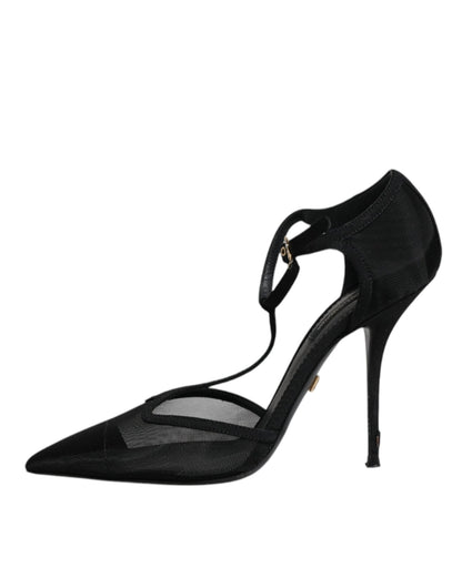 Dolce & Gabbana Black Mesh T - strap Stiletto High Heels Shoes - SMARTMARTNZ