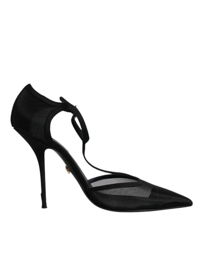 Dolce & Gabbana Black Mesh T - strap Stiletto High Heels Shoes - SMARTMARTNZ