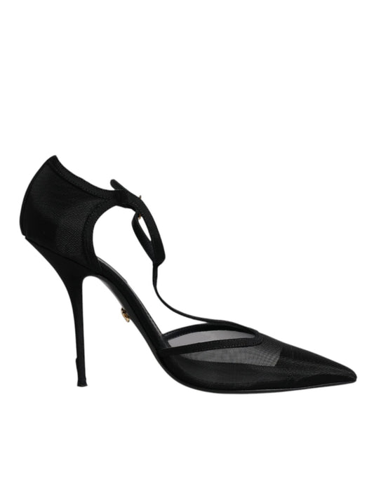 Dolce & Gabbana Black Mesh T - strap Stiletto High Heels Shoes - SMARTMARTNZ