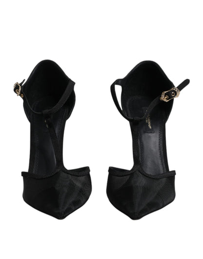 Dolce & Gabbana Black Mesh T - strap Stiletto High Heels Shoes - SMARTMARTNZ