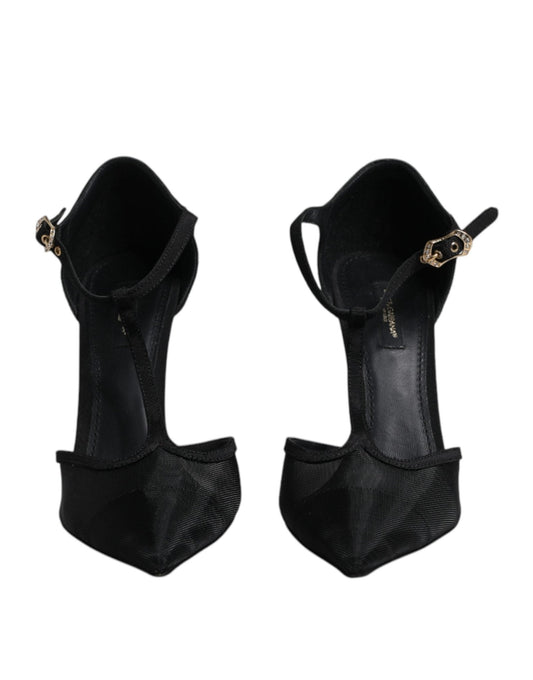 Dolce & Gabbana Black Mesh T - strap Stiletto High Heels Shoes - SMARTMARTNZ