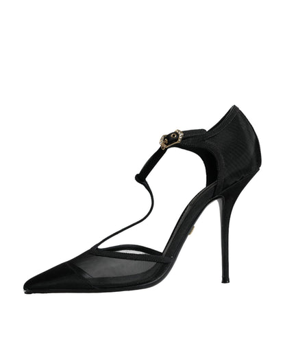 Dolce & Gabbana Black Mesh T - strap Stiletto High Heels Shoes - SMARTMARTNZ