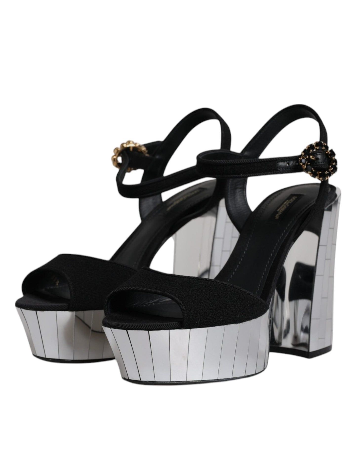 Dolce & Gabbana Black Mirror Heels Platform Sandals Shoes - SMARTMARTNZ