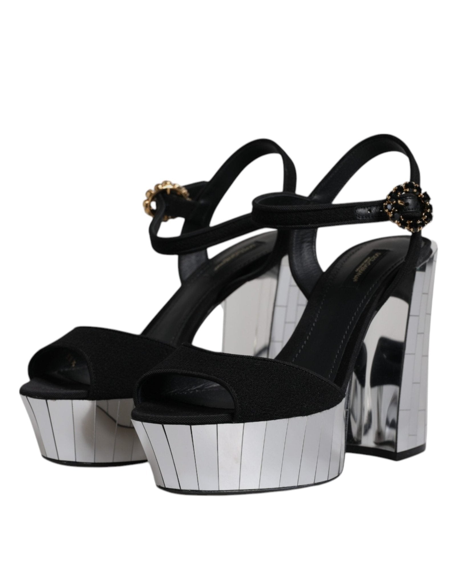 Dolce & Gabbana Black Mirror Heels Platform Sandals Shoes - SMARTMARTNZ