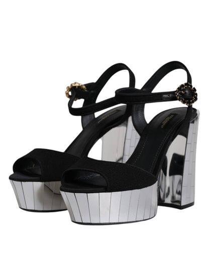 Dolce & Gabbana Black Mirror Heels Platform Sandals Shoes - SMARTMARTNZ