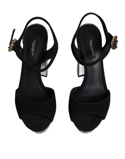 Dolce & Gabbana Black Mirror Heels Platform Sandals Shoes - SMARTMARTNZ
