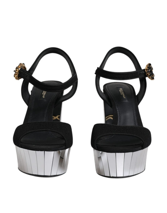 Dolce & Gabbana Black Mirror Heels Platform Sandals Shoes - SMARTMARTNZ
