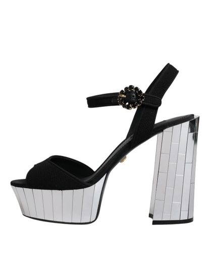 Dolce & Gabbana Black Mirror Heels Platform Sandals Shoes - SMARTMARTNZ