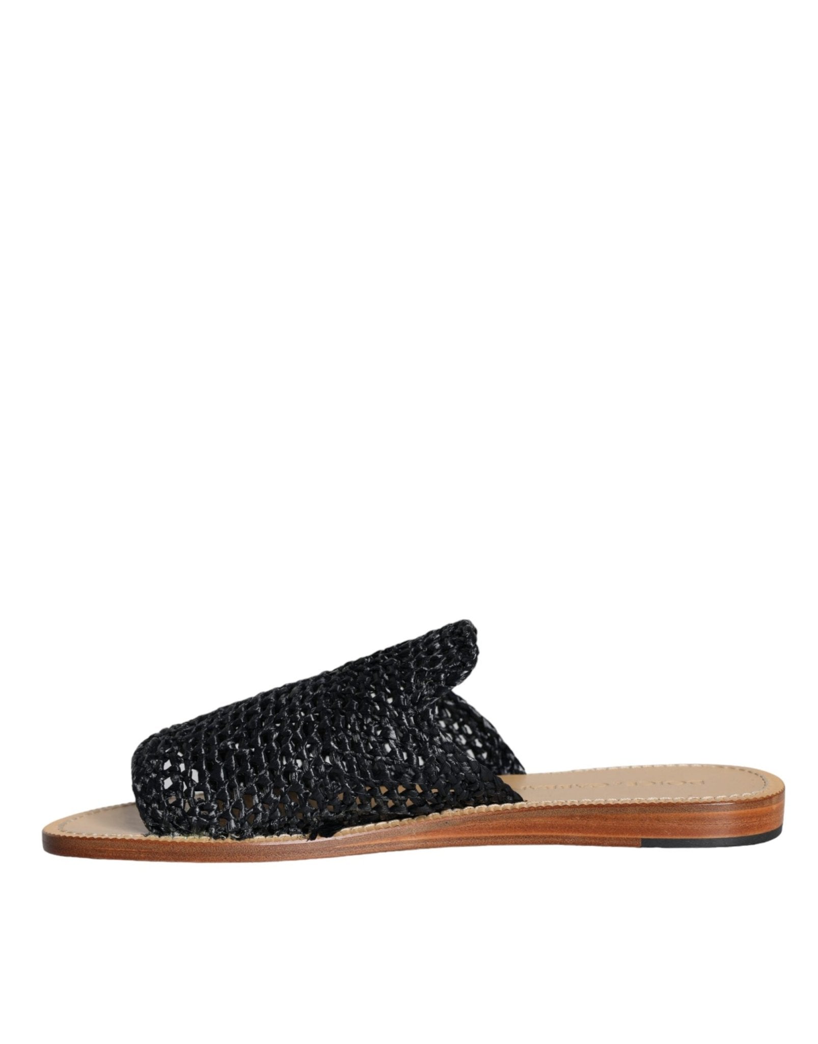 Dolce & Gabbana Black Monochrome Braided Raffia Slides Shoes - SMARTMARTNZ