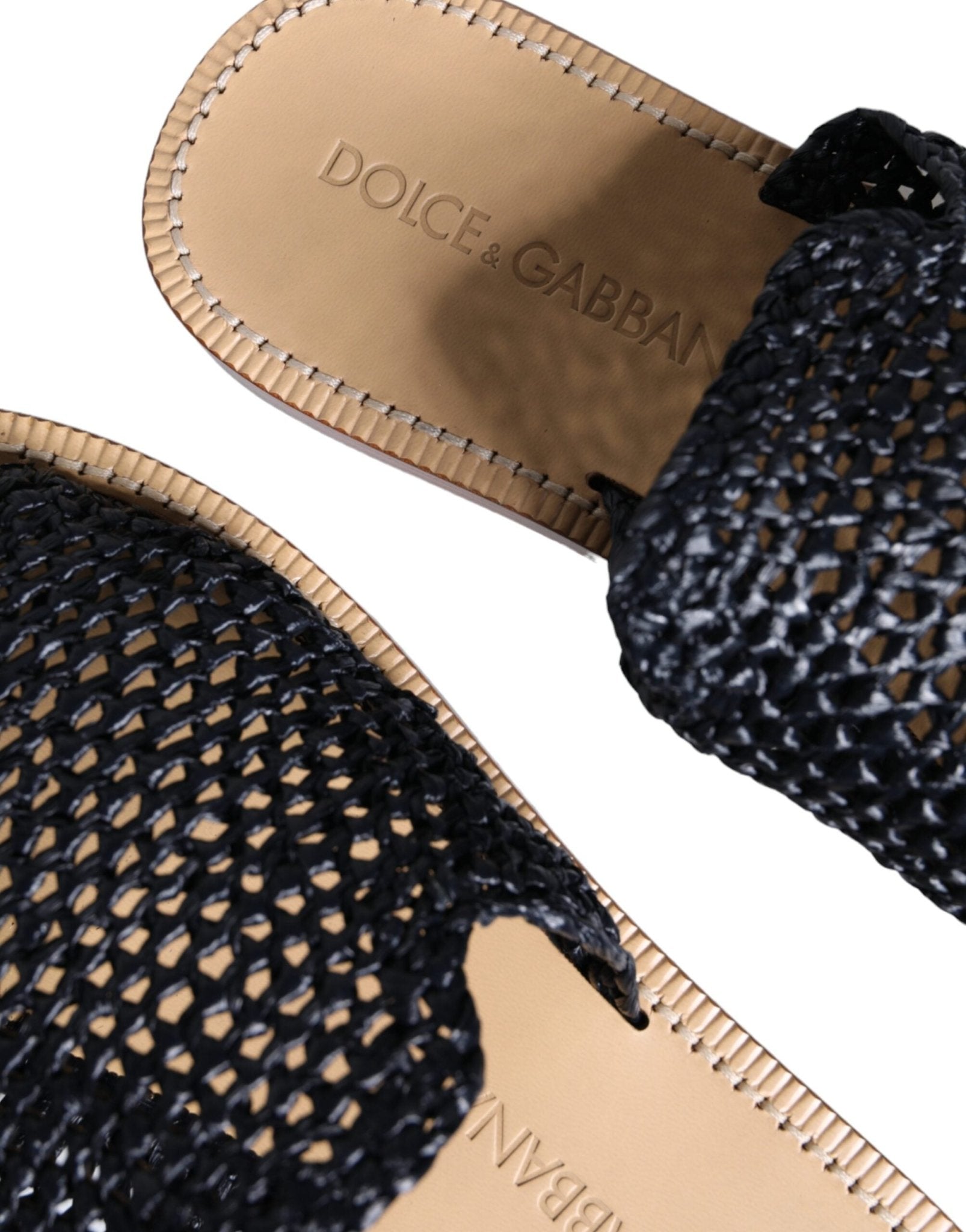 Dolce & Gabbana Black Monochrome Braided Raffia Slides Shoes - SMARTMARTNZ