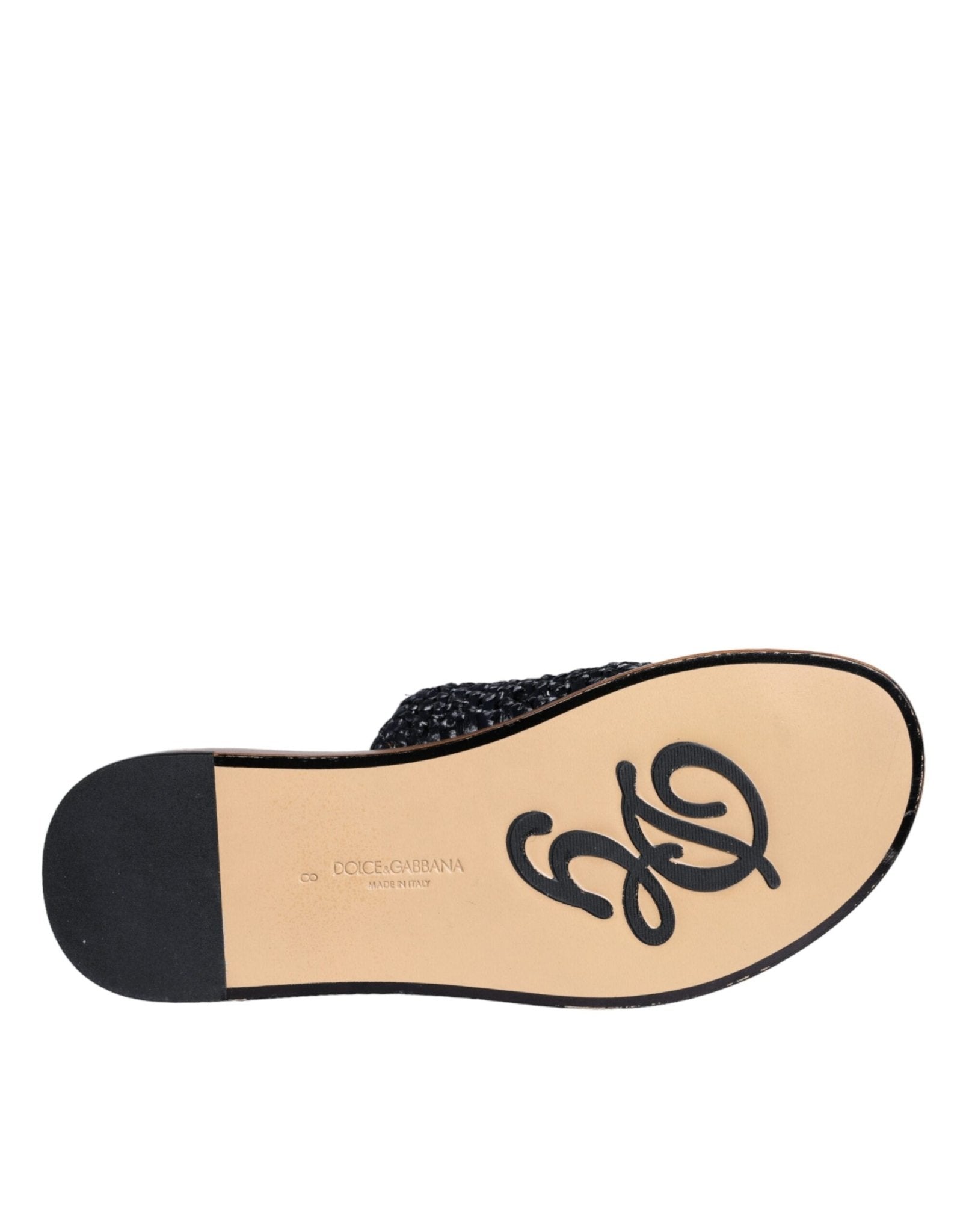 Dolce & Gabbana Black Monochrome Braided Raffia Slides Shoes - SMARTMARTNZ