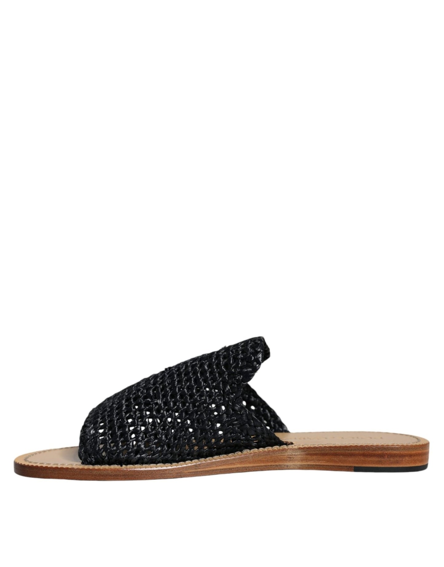 Dolce & Gabbana Black Monochrome Braided Raffia Slides Shoes - SMARTMARTNZ