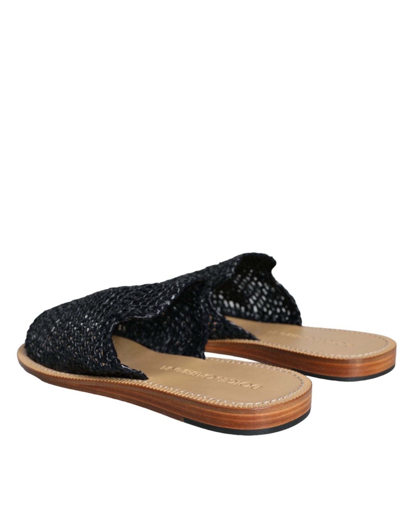 Dolce & Gabbana Black Monochrome Braided Raffia Slides Shoes - SMARTMARTNZ