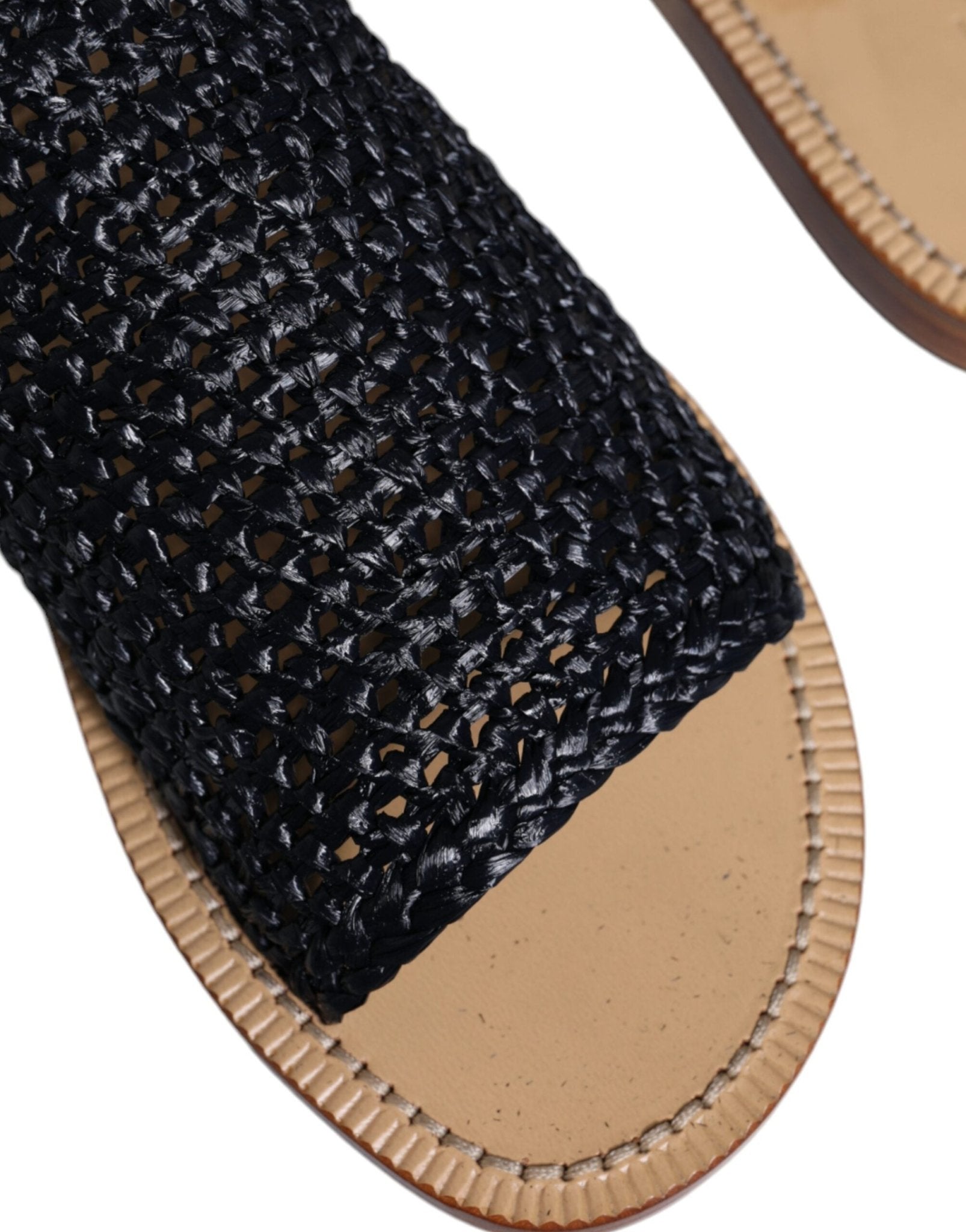 Dolce & Gabbana Black Monochrome Braided Raffia Slides Shoes - SMARTMARTNZ