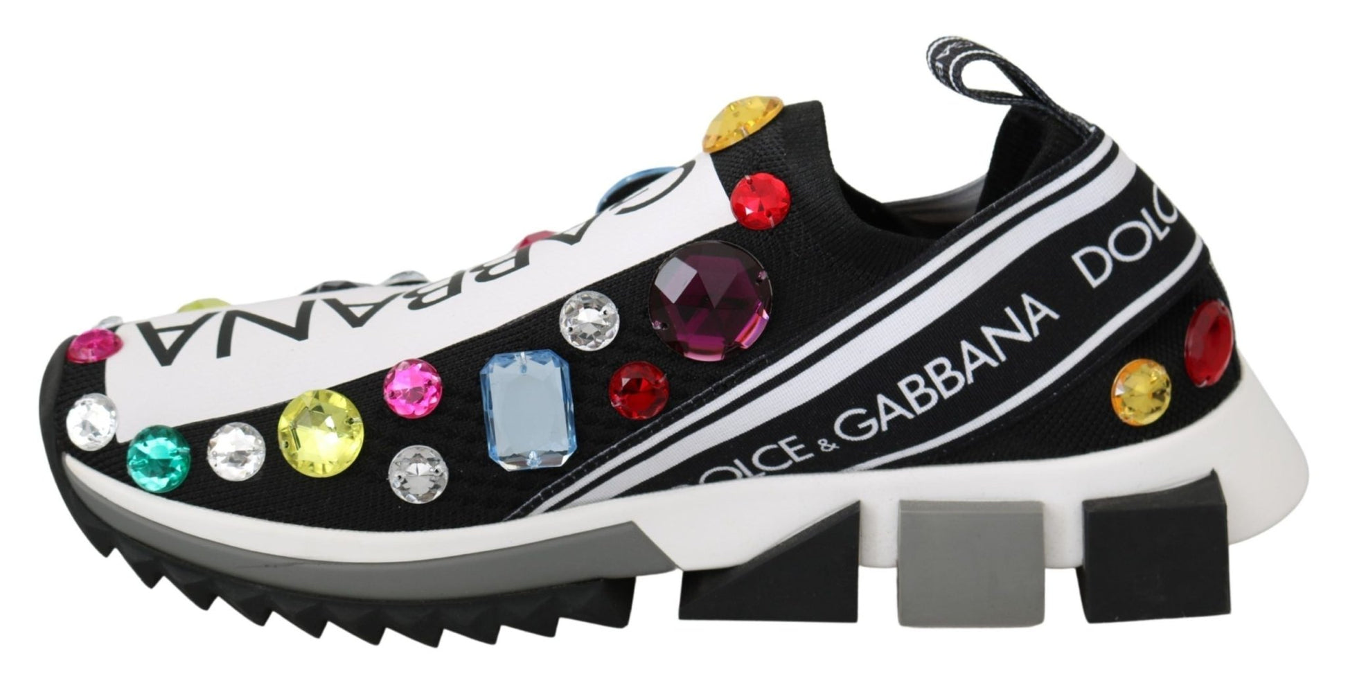 Dolce & Gabbana Black Multicolor Crystal Sneakers Shoes - SMARTMARTNZ