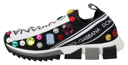 Dolce & Gabbana Black Multicolor Crystal Sneakers Shoes - SMARTMARTNZ