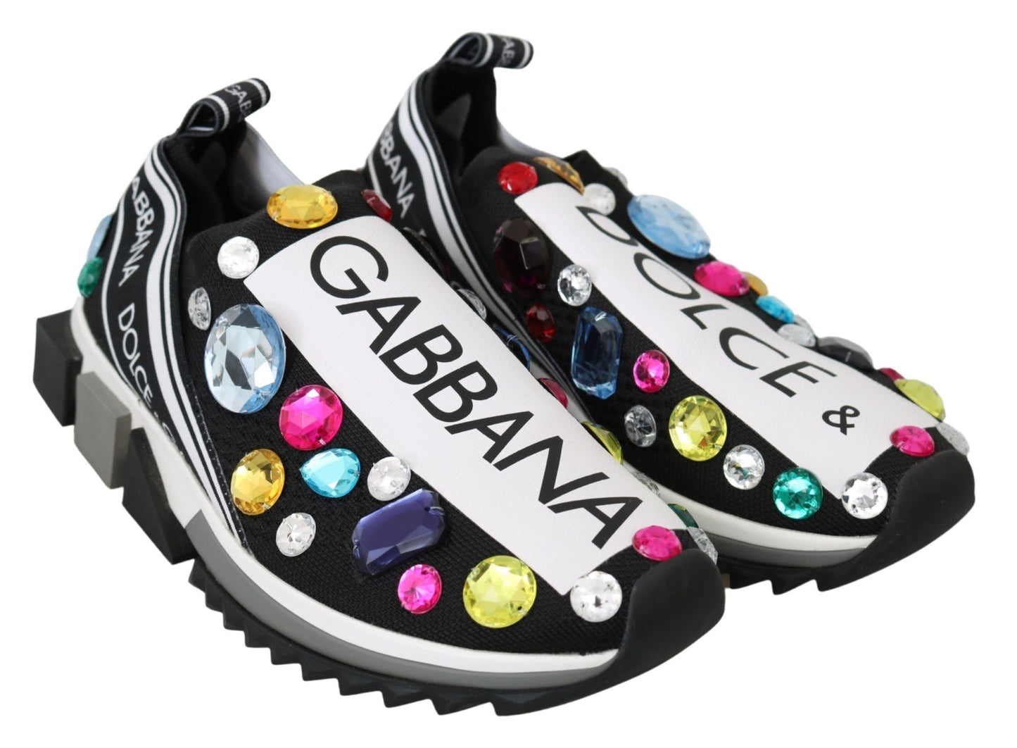 Dolce & Gabbana Black Multicolor Crystal Sneakers Shoes - SMARTMARTNZ