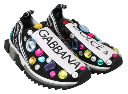 Dolce & Gabbana Black Multicolor Crystal Sneakers Shoes - SMARTMARTNZ