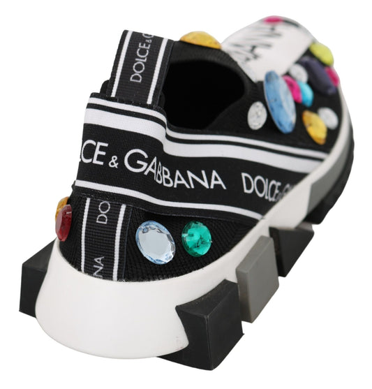 Dolce & Gabbana Black Multicolor Crystal Sneakers Shoes - SMARTMARTNZ