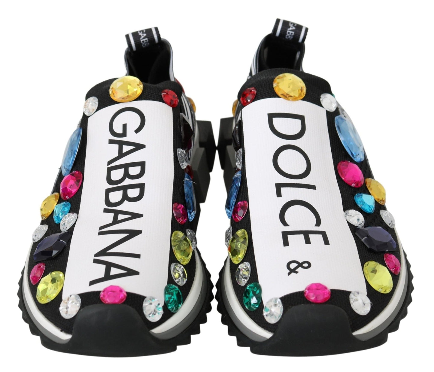 Dolce & Gabbana Black Multicolor Crystal Sneakers Shoes - SMARTMARTNZ