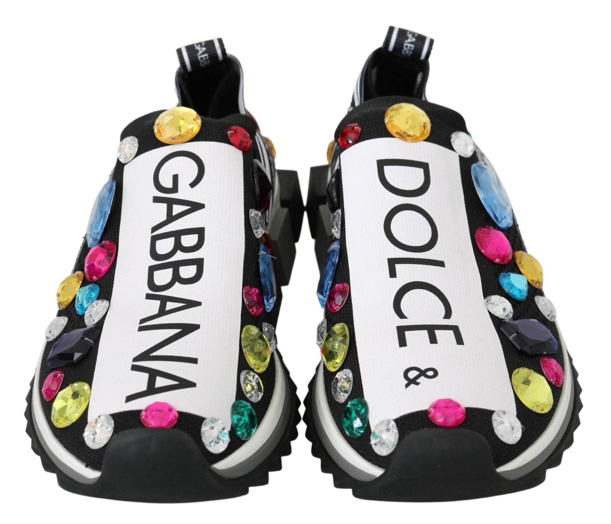 Dolce & Gabbana Black Multicolor Crystal Sneakers Shoes - SMARTMARTNZ