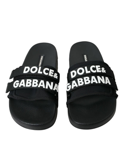 Dolce & Gabbana Black Neoprene Slides Flats Beachwear Shoes - SMARTMARTNZ