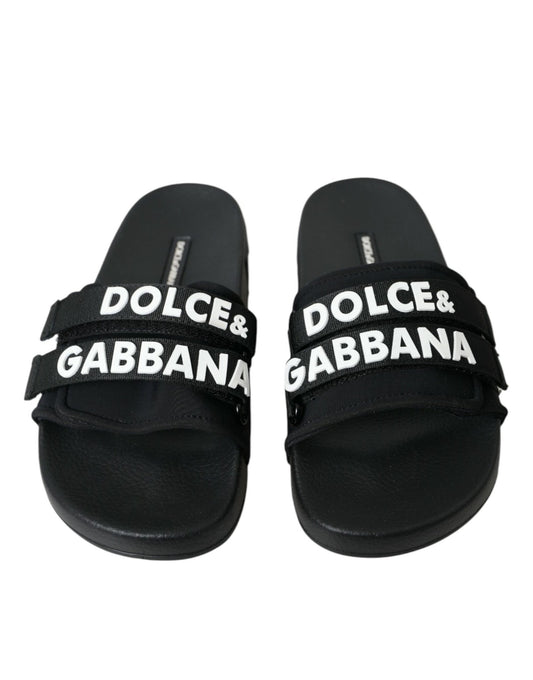 Dolce & Gabbana Black Neoprene Slides Flats Beachwear Shoes - SMARTMARTNZ