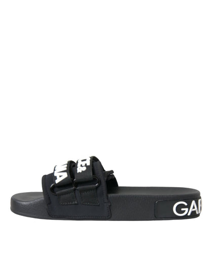 Dolce & Gabbana Black Neoprene Slides Flats Beachwear Shoes - SMARTMARTNZ
