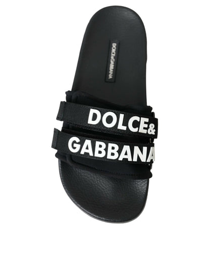 Dolce & Gabbana Black Neoprene Slides Flats Beachwear Shoes - SMARTMARTNZ