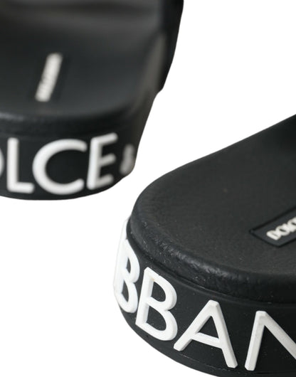 Dolce & Gabbana Black Neoprene Slides Flats Beachwear Shoes - SMARTMARTNZ
