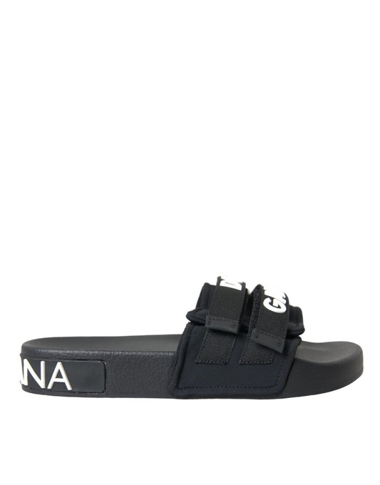 Dolce & Gabbana Black Neoprene Slides Flats Beachwear Shoes - SMARTMARTNZ