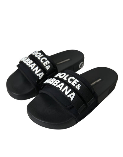 Dolce & Gabbana Black Neoprene Slides Flats Beachwear Shoes - SMARTMARTNZ