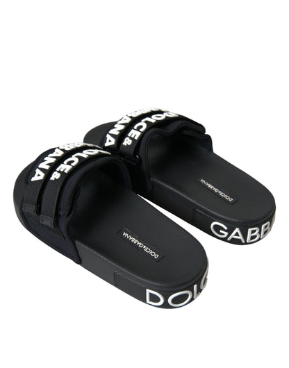 Dolce & Gabbana Black Neoprene Slides Flats Beachwear Shoes - SMARTMARTNZ