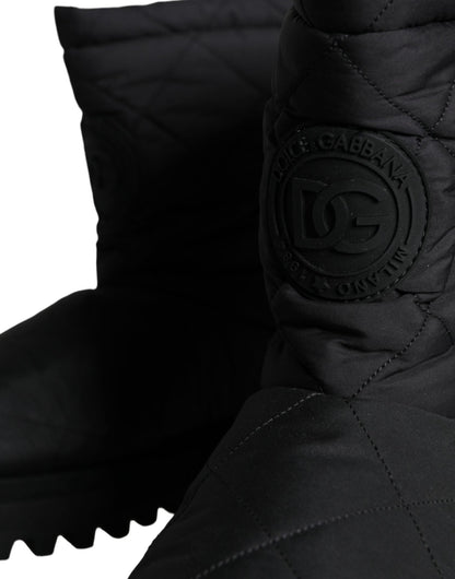 Dolce & Gabbana Black Nylon Padded Mid Calf Men Boots Shoes - SMARTMARTNZ