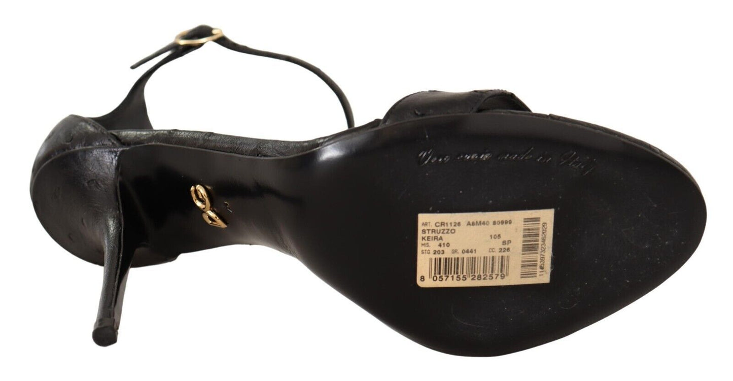 Dolce & Gabbana Black Ostrich Ankle Strap Heels Sandals Shoes - SMARTMARTNZ