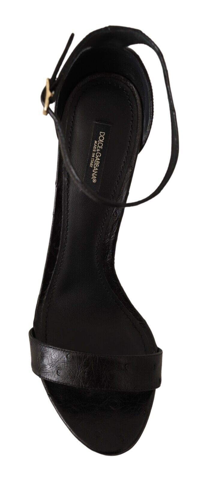Dolce & Gabbana Black Ostrich Ankle Strap Heels Sandals Shoes - SMARTMARTNZ