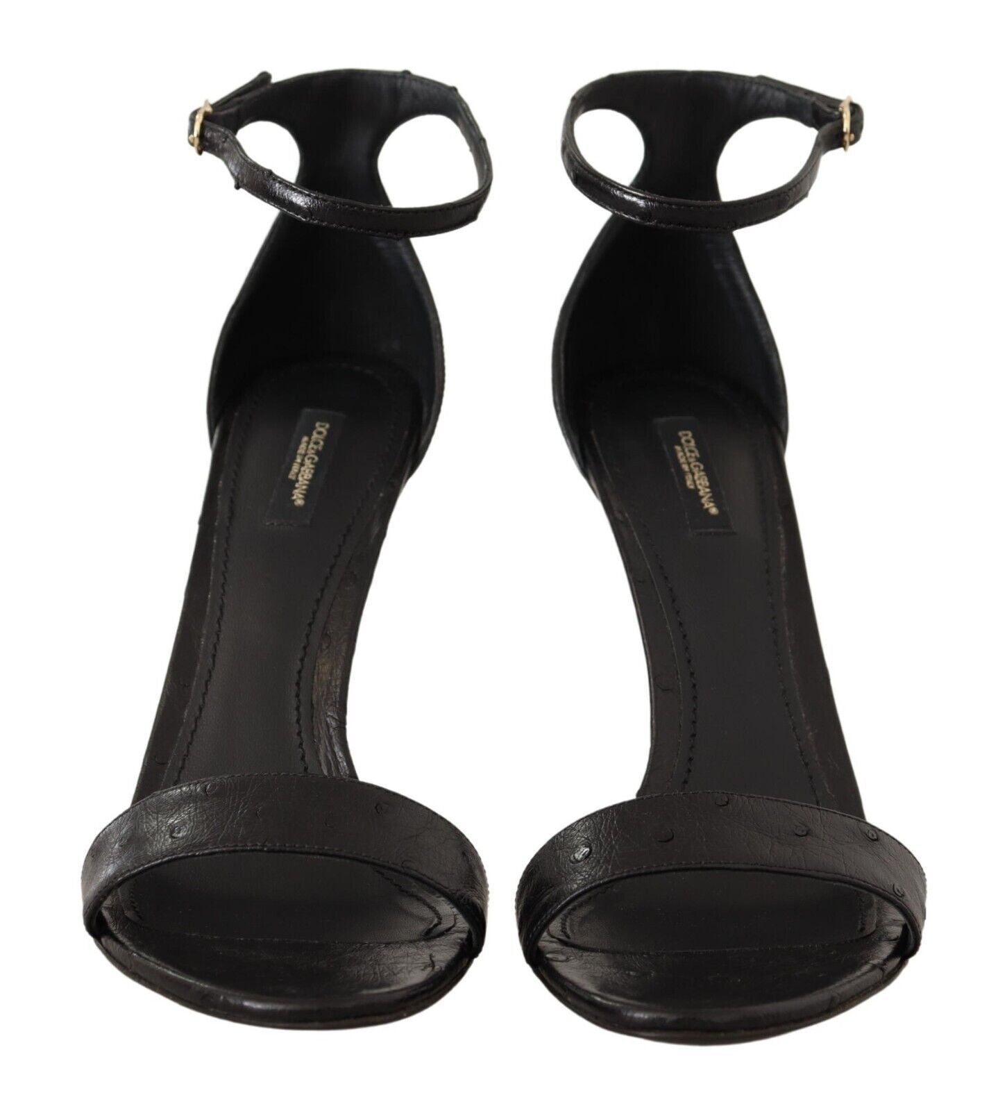 Dolce & Gabbana Black Ostrich Ankle Strap Heels Sandals Shoes - SMARTMARTNZ