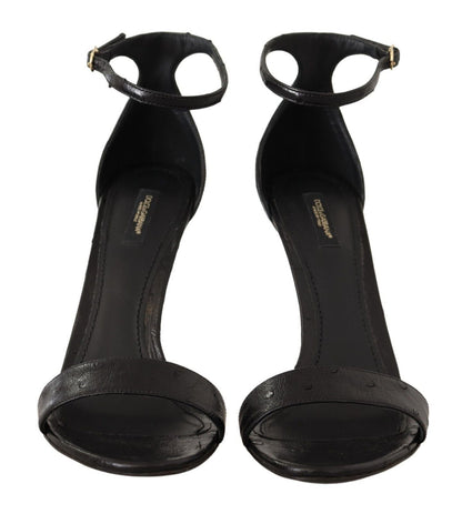 Dolce & Gabbana Black Ostrich Ankle Strap Heels Sandals Shoes - SMARTMARTNZ