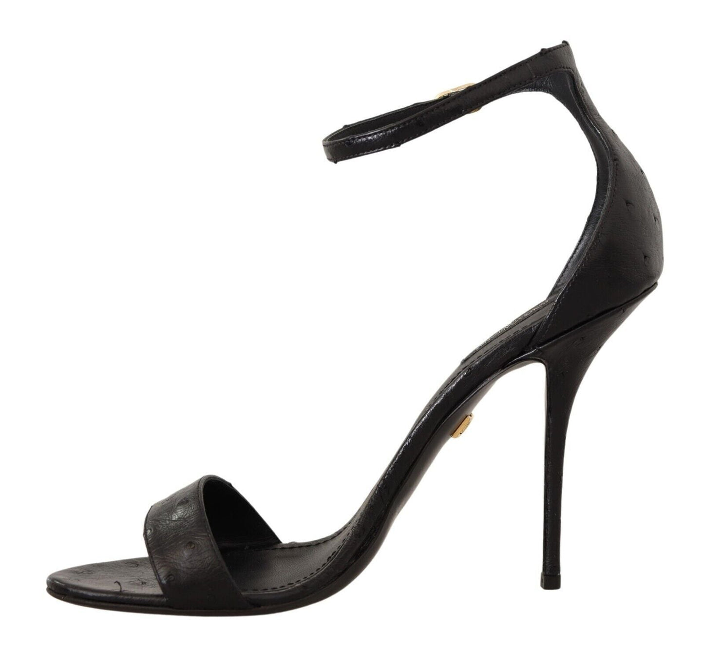 Dolce & Gabbana Black Ostrich Ankle Strap Heels Sandals Shoes - SMARTMARTNZ