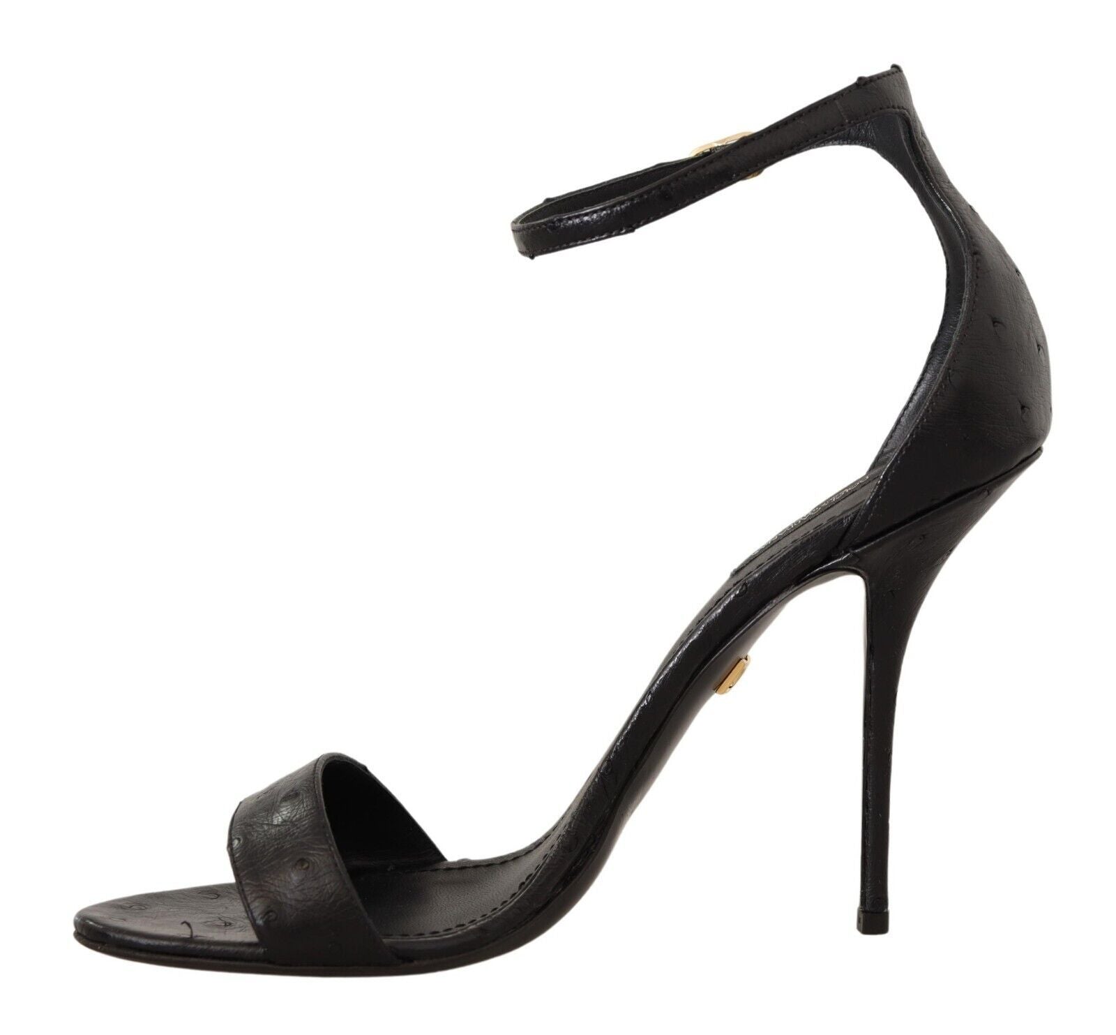 Dolce & Gabbana Black Ostrich Ankle Strap Heels Sandals Shoes - SMARTMARTNZ
