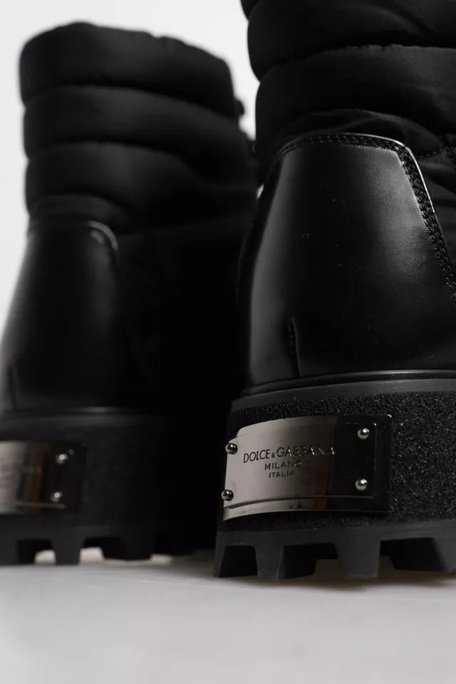 Dolce & Gabbana Black Padded Mid Calf Lace Up Boots Shoes - SMARTMARTNZ