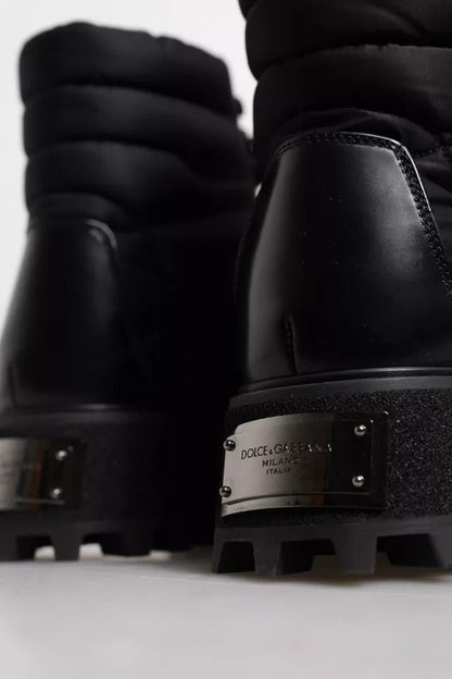 Dolce & Gabbana Black Padded Mid Calf Lace Up Boots Shoes - SMARTMARTNZ