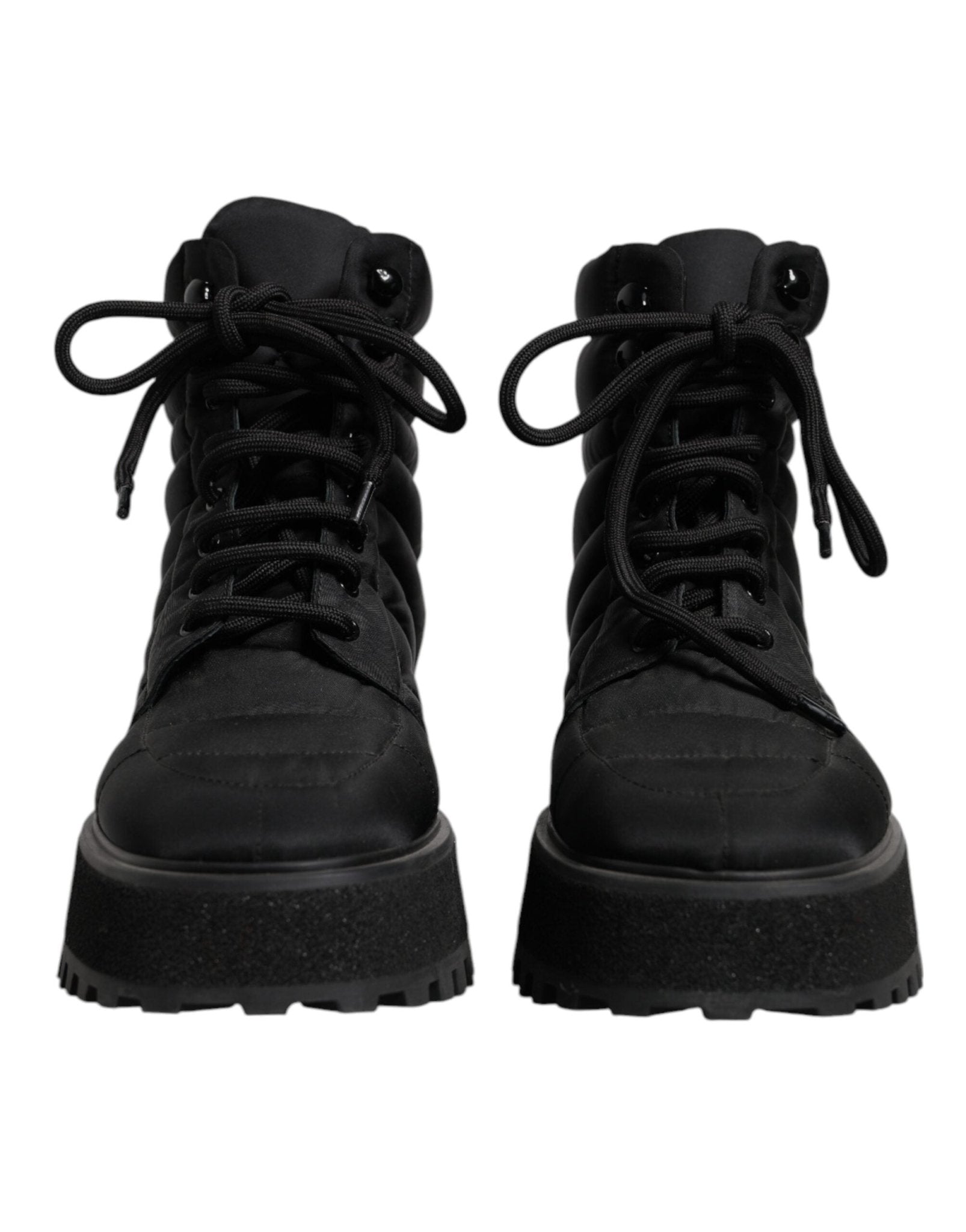 Dolce & Gabbana Black Padded Mid Calf Lace Up Boots Shoes - SMARTMARTNZ