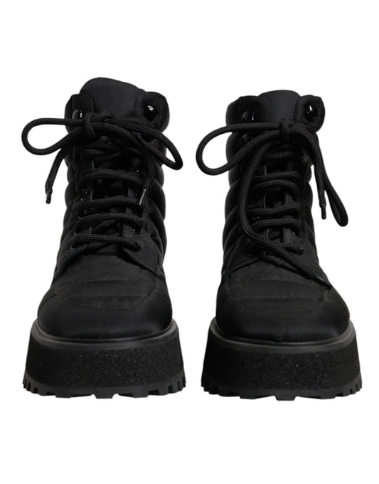 Dolce & Gabbana Black Padded Mid Calf Lace Up Boots Shoes - SMARTMARTNZ
