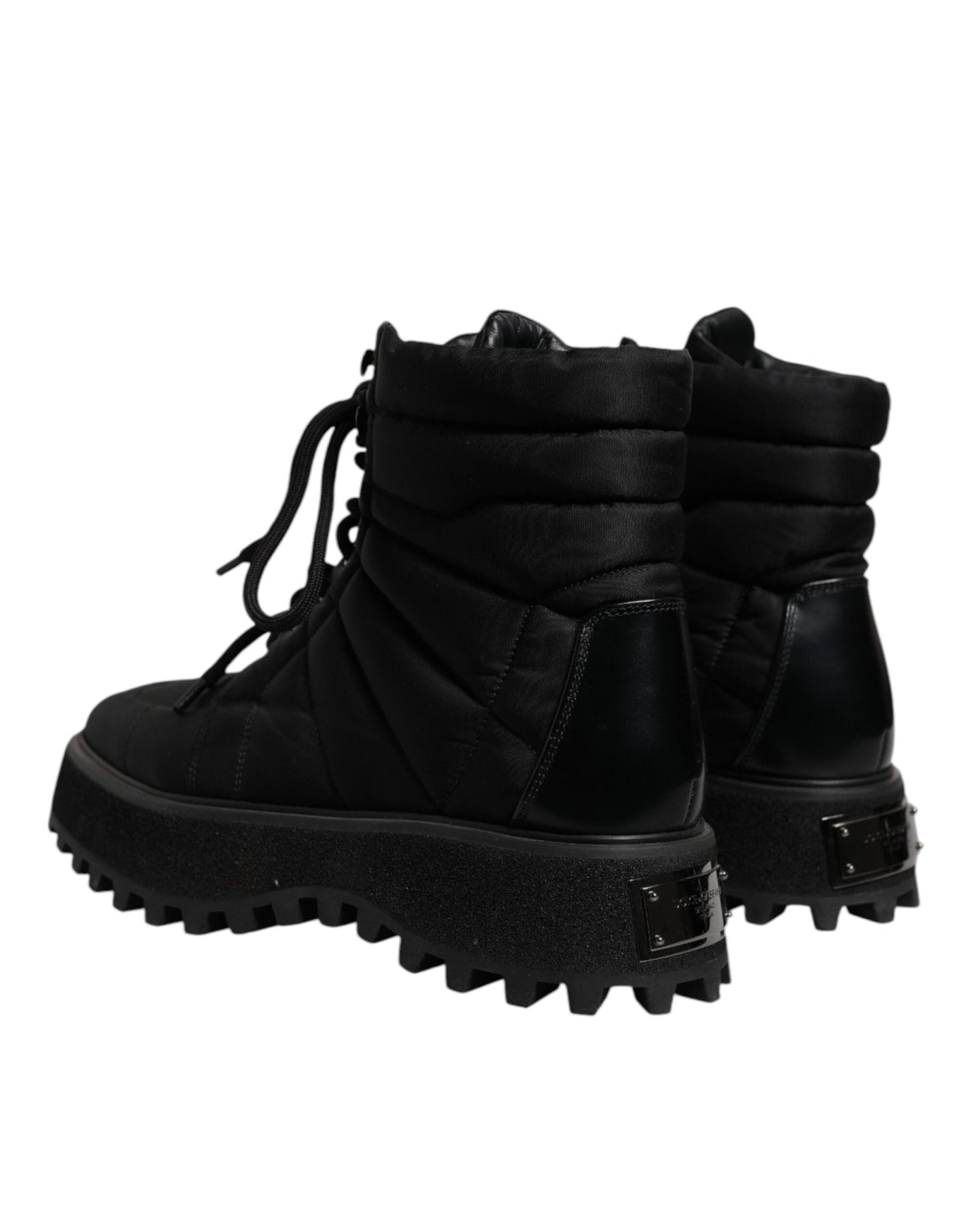 Dolce & Gabbana Black Padded Mid Calf Lace Up Boots Shoes - SMARTMARTNZ
