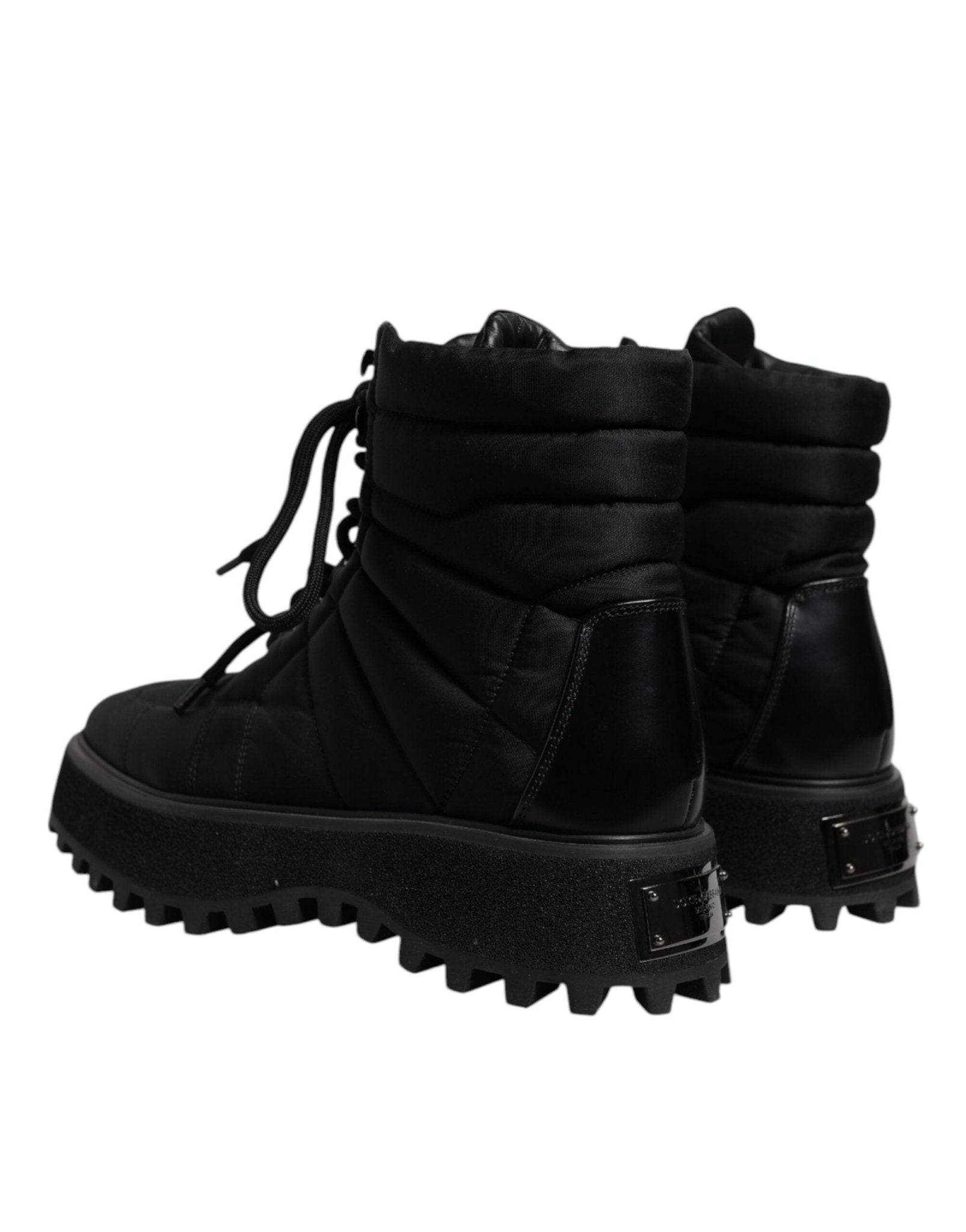 Dolce & Gabbana Black Padded Mid Calf Lace Up Boots Shoes - SMARTMARTNZ
