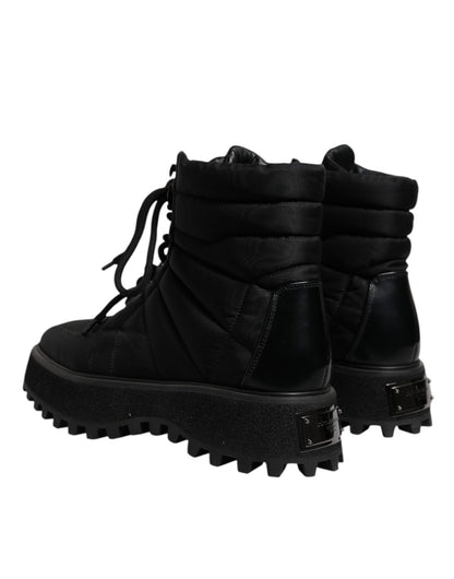 Dolce & Gabbana Black Padded Mid Calf Lace Up Boots Shoes - SMARTMARTNZ
