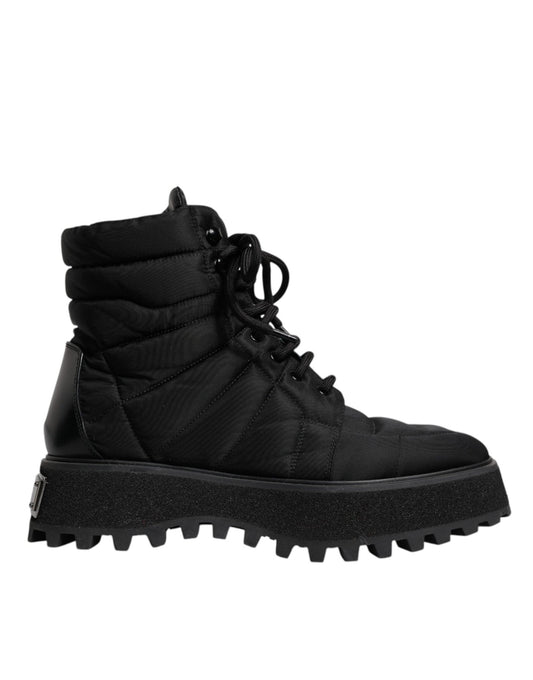 Dolce & Gabbana Black Padded Mid Calf Lace Up Boots Shoes - SMARTMARTNZ