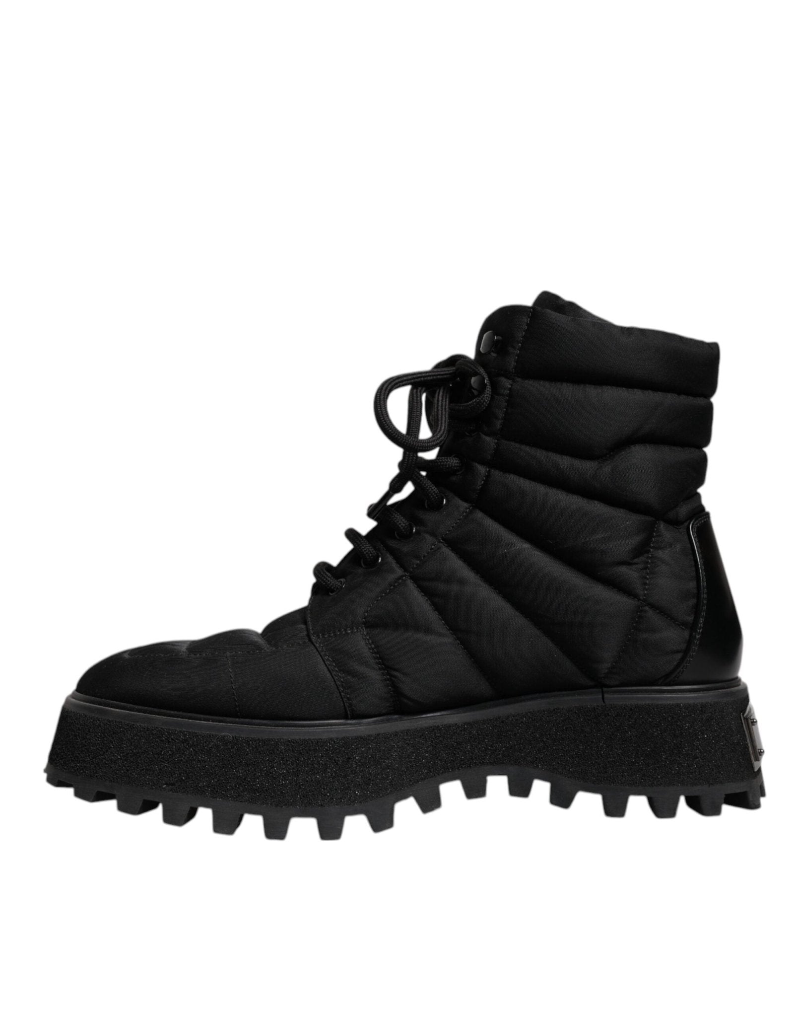 Dolce & Gabbana Black Padded Mid Calf Lace Up Boots Shoes - SMARTMARTNZ
